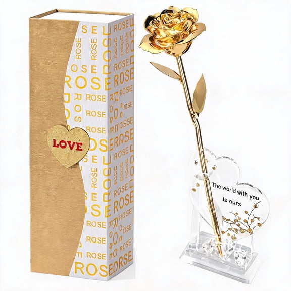 24K Gold Dipped Real Rose Infinity Flower Decor in Gold