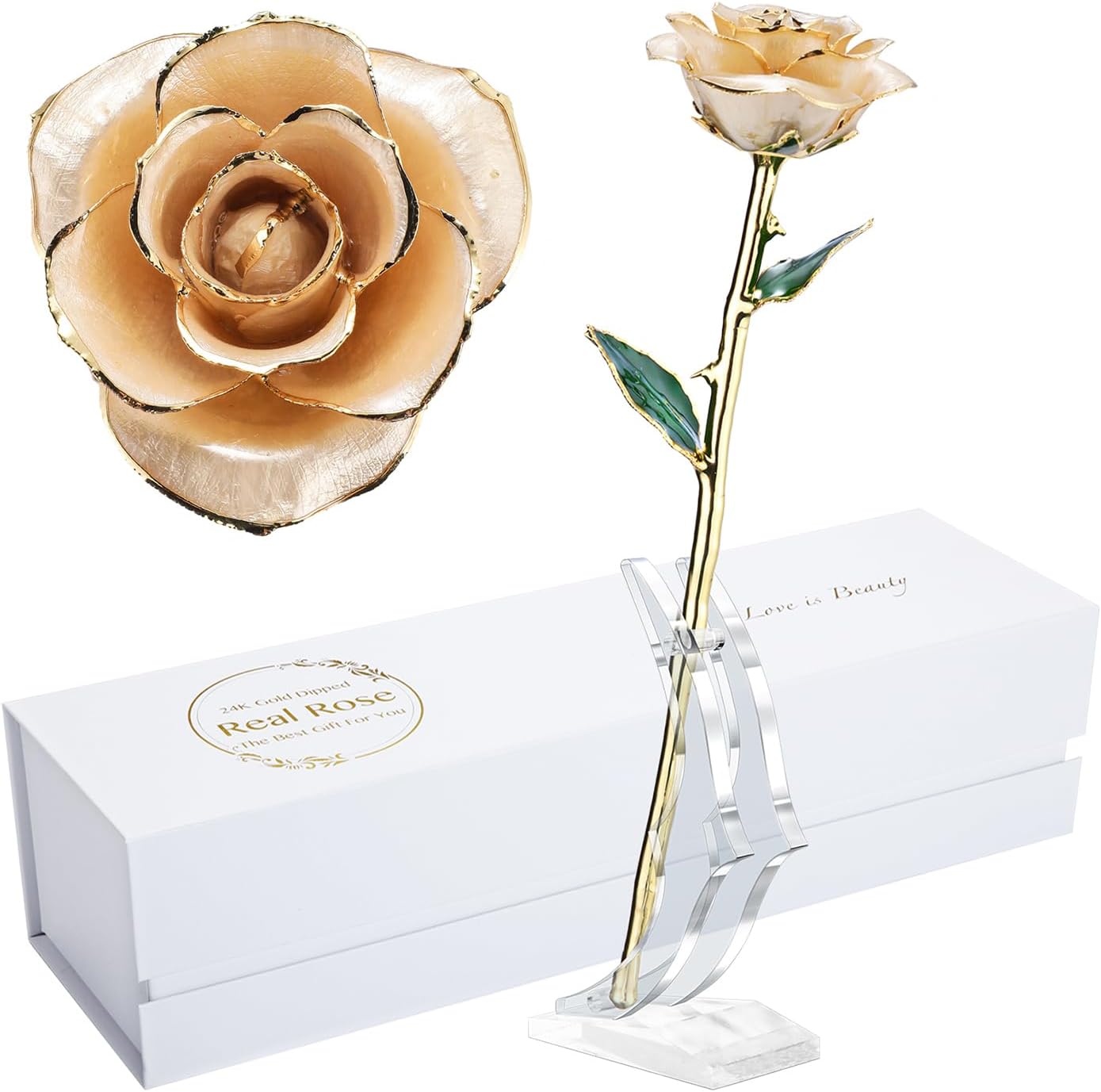 24K Gold Dipped Rose, Gold Dipped Rose Made from Real Rose Best Gifts