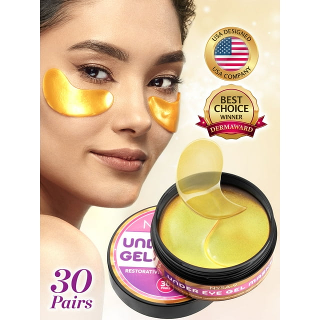 24K Gold Eye Mask Under Eye Gel Treatment Masks for Puffy Eyes (30