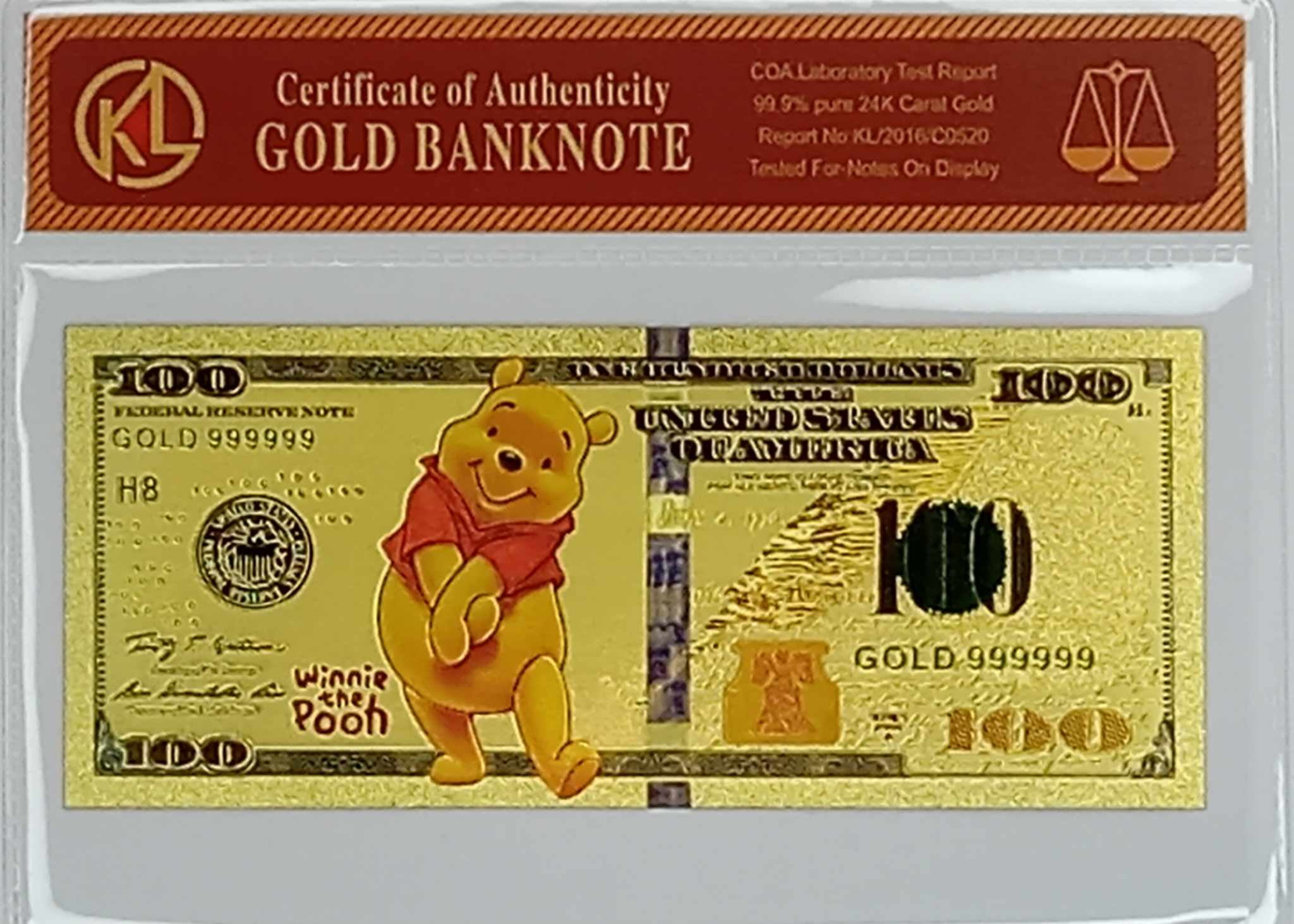 24K Gold Foil Dollar Collectible Pooh
