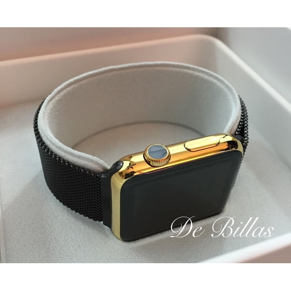 24K Gold Plated 42mm Iwatch, Series 1 with Black Milanese Loop Band Bracelet Custom