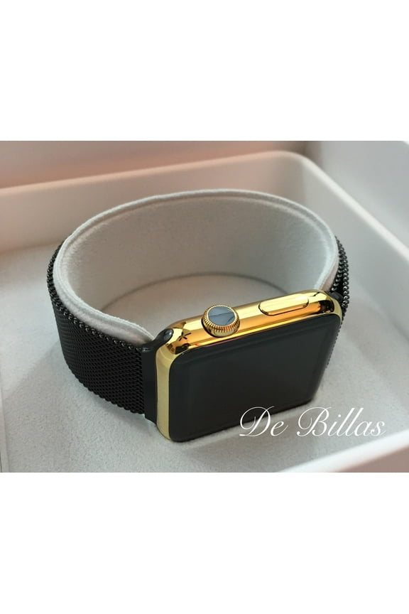 24K Gold Plated 42mm Iwatch, Series 1 with Black Milanese Loop Band Bracelet Custom