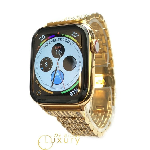 24K Gold Plated 45MM iWatch SERIES 7 Diamond Rhinestones Band GPS LTE O2