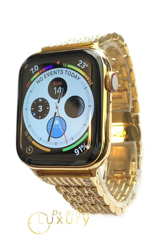 24K Gold Plated 45MM iWatch SERIES 7 Diamond Rhinestones Band GPS LTE O2