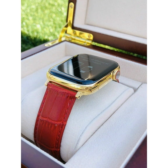 24K Gold Plated 45MM iWatch SERIES 8 Stainless Steel Red Band GPS LTE O2