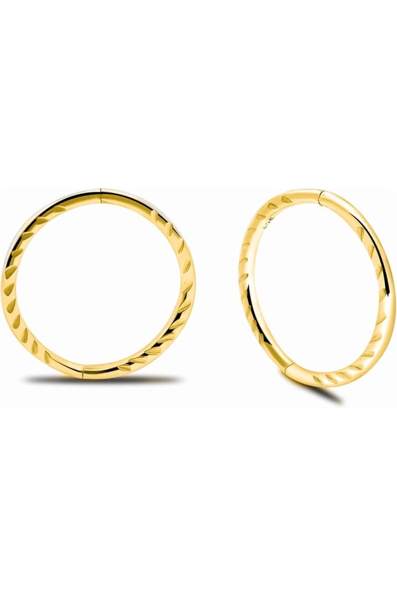 24K Gold Plated 925 Sterling Silver Seamless Diamond Cut Twist Sleeper Hoops - Hypoallergenic 18G Hinged Earrings Continuous Wear (8mm to 14mm) - Body Jewelry Unisex Women Men[a441]