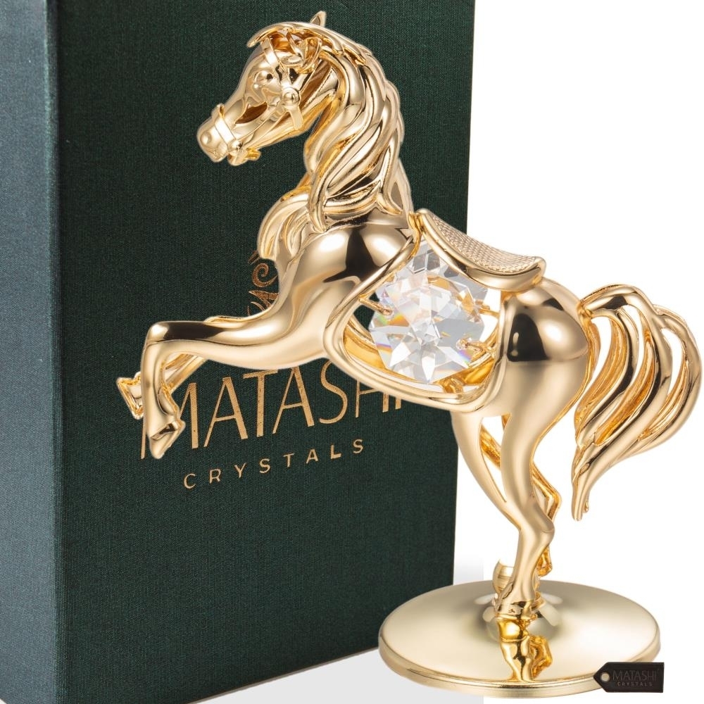 24K Gold Plated Crystal Studded Horse On a Pedestal Ornament by Matashi - image 1 of 7