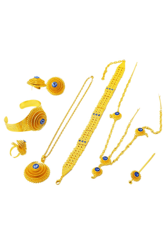 24K Gold Plated Eritrean Ethiopian Traditional Stone Wedding Jewelry Sets Women Wedding Sets S097B