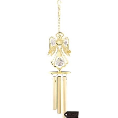24K Gold Plated Guardian Angel with Open Arms Wind Chime Made with Genuine Matashi Crystals