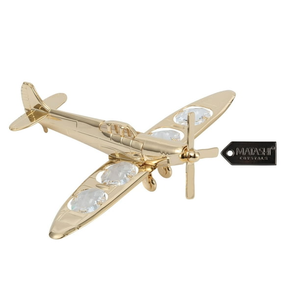 Matashi 24K Gold Plated Propeller Airplane Tabletop Ornament with Crystals Decorative Centerpiece Showpiece for Living Room Bedroom Gift for Christmas Thanksgiving Birthday Mother's Day Holiday Decor