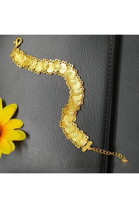 24K Gold Plated Single Row Coin Copper Bracelet