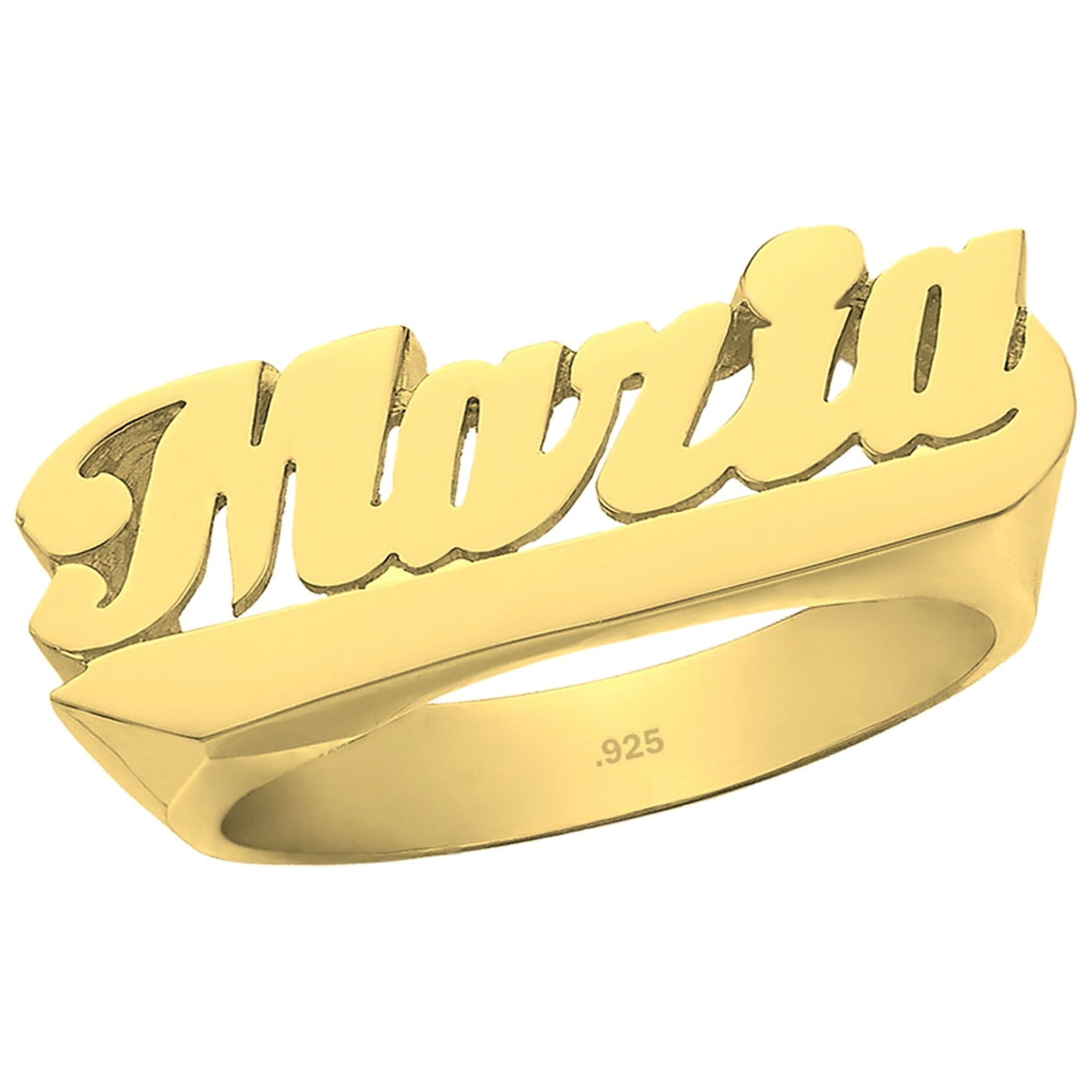 24K Gold Plated Sterling Silver Personalized Name Ring - Bar Design Below  Name - Size 10 - Made in USA - Walmart.com