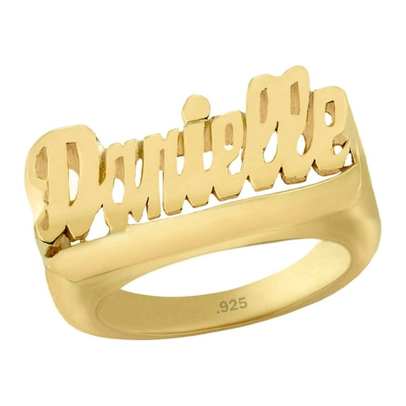 24K Gold Plated Sterling Silver Personalized Name Ring - Bar Design Below Name - Size 6 - Made in USA