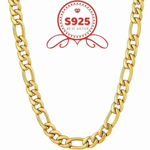 24K Gold Plated Sterling Silvery Italian 8mm Diamond Cut Figaro Chain Necklace For Women, Men, Hip Hop Jewelry As A Party Favorite Christmas Gift