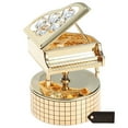 thumbnail image 1 of 24K Gold Plated Wind-Up Music Box with Crystal Studded Grand Piano Figurine by Matashi, 1 of 7