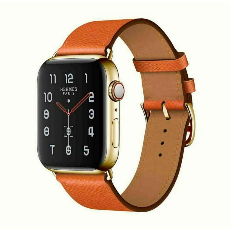 24K Gold Plated iWatch SERIES 8 HERMES 45mm Attelage Gold Buckle Orange Ban