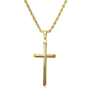 INCREDIBLE CHIC COLLECTIONS 24K Gold Plated Rope Chain Necklace with Cross Pendant, 3mm 20"