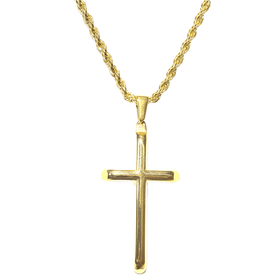 Incredible Chic Collections 24K Gold Plated Rope Chain Necklace with Cross Pendant, 3mm 20"