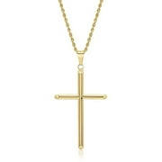24K Gold Rope Chain Style Cross Pendant Necklace Solid Clasp for Men,Women,Teens 2mm Miami Cuban Link Diamond Cut 18"