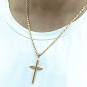 INCREDIBLE CHIC COLLECTIONS 24K Gold Rope Chain Style Cross Pendant Necklace Solid Clasp for Men,Women,Teens Thin for Charms 2mm Miami Cuban Link Diamond Cut - 22"