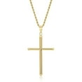 24K Gold Rope Chain Style Cross Pendant Necklace Solid Clasp for Men
