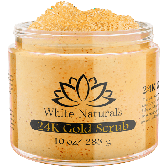 24K Gold Scrub, Great Bath Exfoliation for Soft and Clean Skin, Perfect Gift for Women, Exfoliator Face & Body Scrub with Anti-Aging Properties by White Naturals