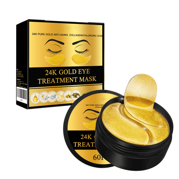 24K Gold Under Eye Patches,24K Gold Eye Mask,Eye Care Pads, 60 Pack for Puffy Eyes, Dark Circles, Bags & Wrinkles with Collagen & Hyaluronic Acid