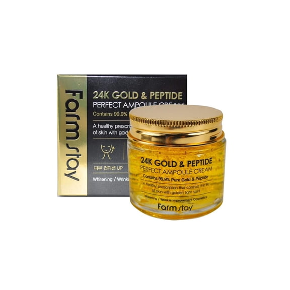 24K Gold and Peptide Perfect Ampoule Cream by FarmStay for Women - 2.7 oz Cream