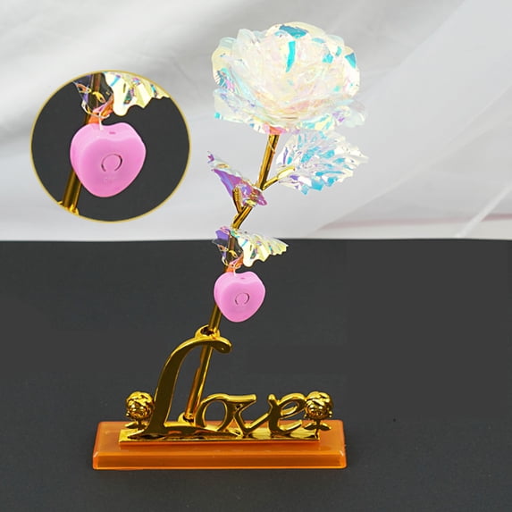 24K Gold foil Galaxy Rose Artificial Unique Gifts Valentine 's Day Mother' s Birthday Anniversary Wedding Supplies Rose Gifts (Single Rose with Led+Love shaped base)