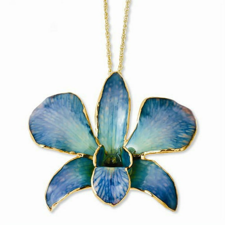 Lacquer Dipped 24k Gold Trimmed Blue/Purple Dendrobium Orchid 20 Lacquer Dipped 24k Gold Trimmed Blue/Purple Dendrobium Orchid 20