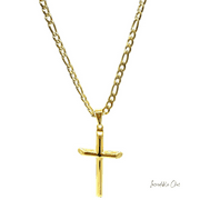 INCREDIBLE CHIC 24K Mens Women Gold Cross Pendant 4mm Figaro Chain in 14k Necklace Jewelry suitable for men, women, boys, girls, teens, Strong Lobster Clasp Plated, 22"