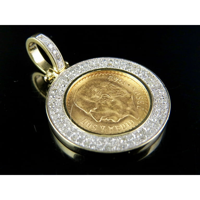 24K Mexican Peso Coin Diamond Pendant CT Jewelry