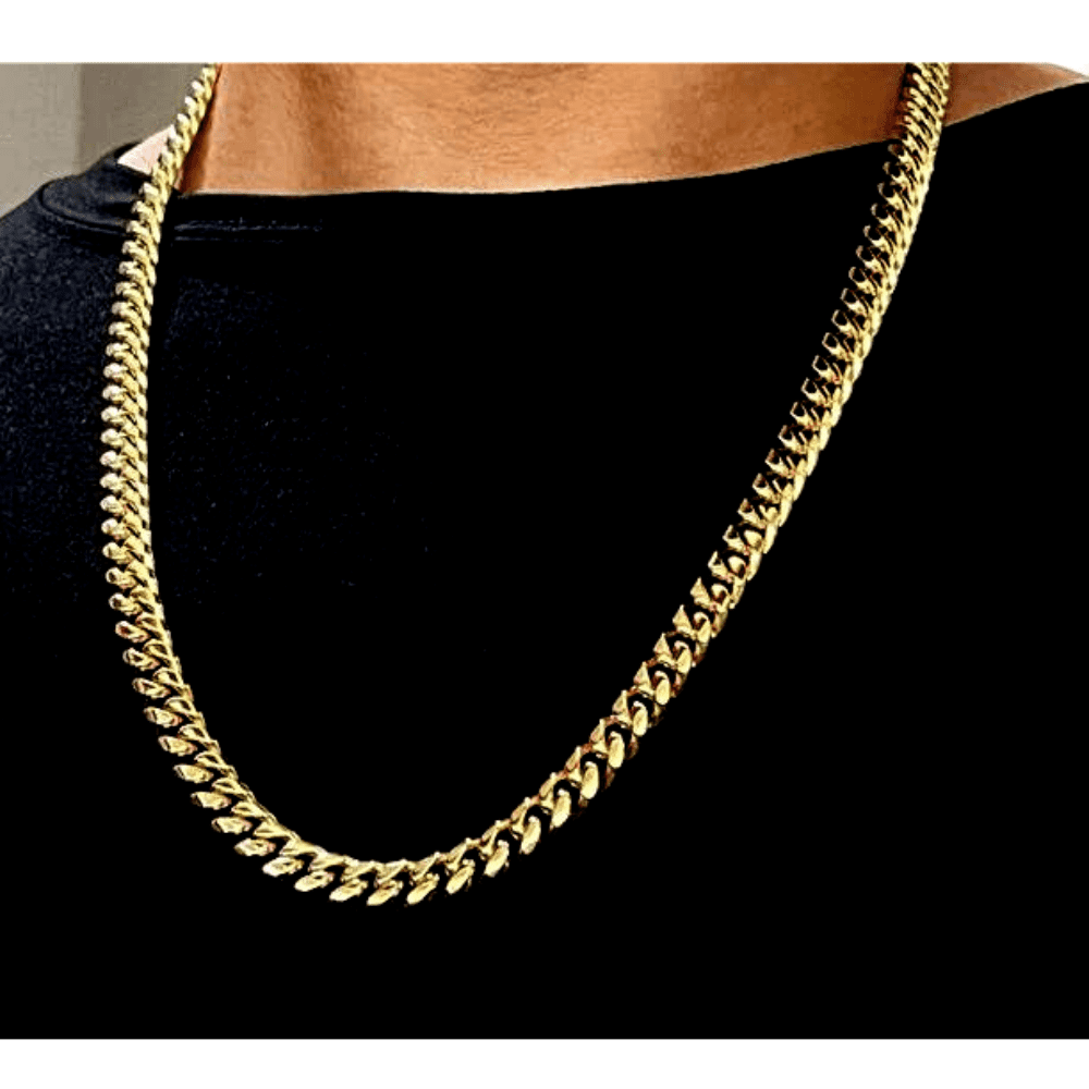 24K Miami Cuban Link Chain 14MM, Real Solid Heavy Premium Gold Overlay  Jewelry Pendant Necklace Men Women Gift 26 Inches