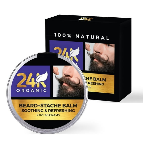 24K Organic Beard Balm- Soothing Leave-in Conditioner - All Natural - Organic Oils and Butters Soothes Itching, Thickens, Softens, and Styles Beard