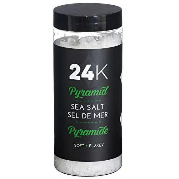 24K Sea Salt Flakes - 180g Premium Gourmet Finishing Sea Salt Flakes From Spain, Pyramid Shaped Perfect For Marinating & Finishing y Recipes, Additive Free, 100% PURE