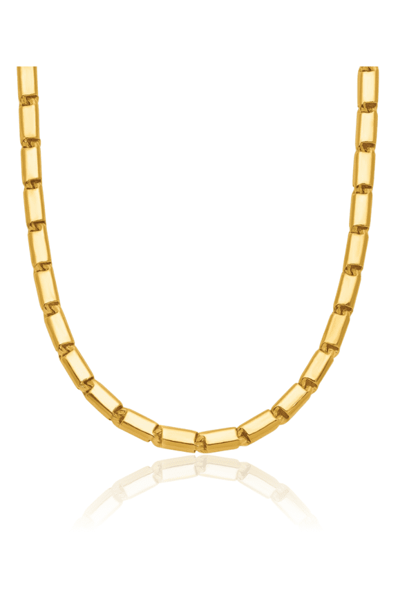24K Solid Yellow Gold 3mm Square Barrel Link Chain Necklace