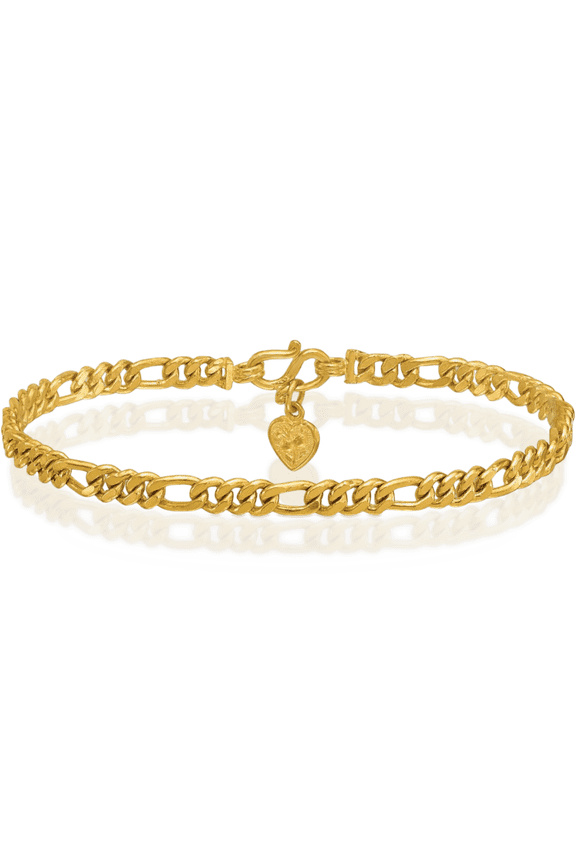 24K Solid Yellow Gold 4.8mm Figaro Link Chain Bracelet