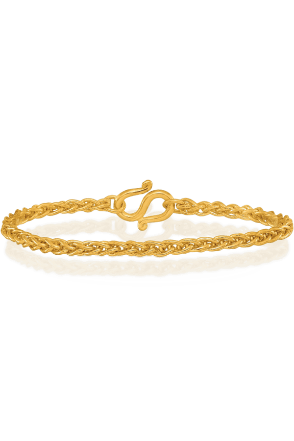 24K Solid Yellow Gold 4mm Spiga Wheat Link Chain Bracelet