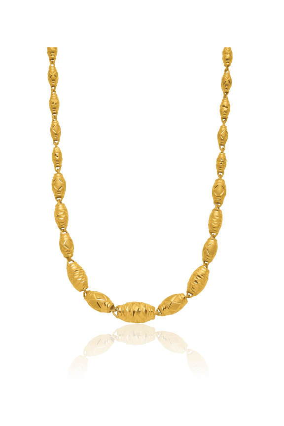 24K Solid Yellow Gold Barrel Bead Necklace