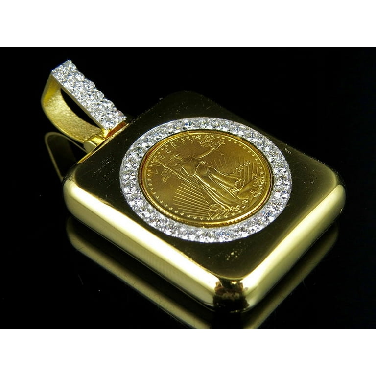 Gold coin pendant shop with diamond bezel