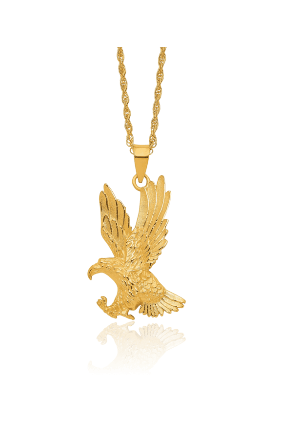 24K Solid Yellow Gold Eagle Necklace American Hawk Bird Head Pendant Symbol of Strength Freedom Charm Chain