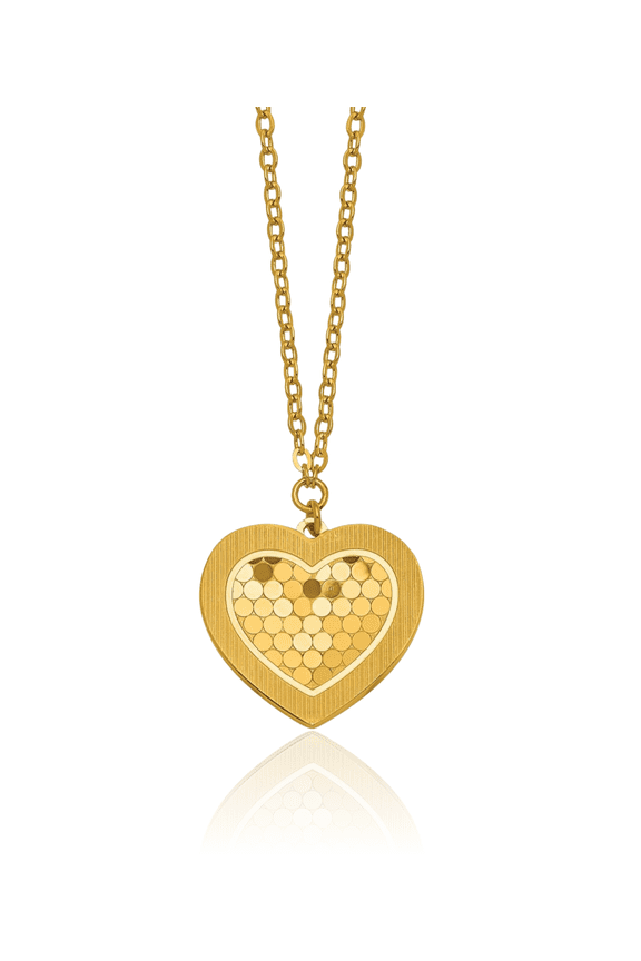 24K Solid Yellow Gold Heart Necklace Love Pendant Friendship Charm Chain