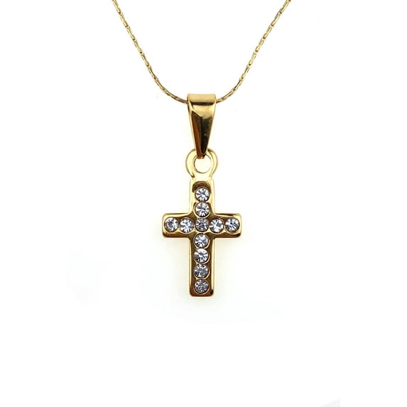 24K Yellow Gold 2 ct Created Diamond Cross Stud Necklace Plated 18 inch