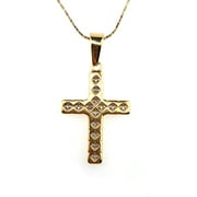 PJ JEWELRY 24K Yellow Gold 4 ct Created Diamond Cross Stud Necklace Plated 18 inch