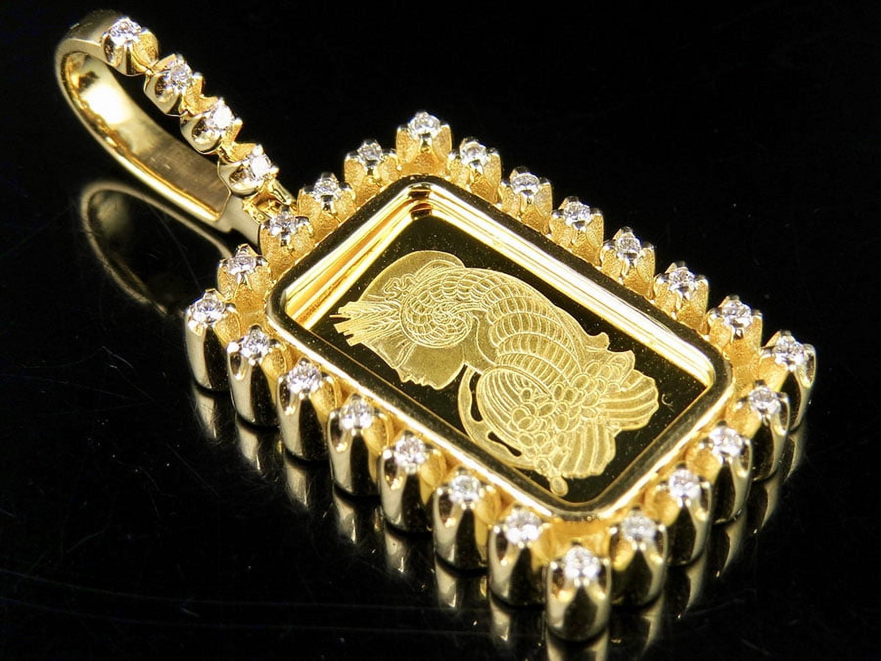 24K Yellow Gold Lady Fortuna Bar Diamond Pendant .45 CT