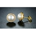 thumbnail image 1 of 24K Yellow Gold White Freshwater Pearl Halo Round 4 CT Stud Earrings Plated, 1 of 4