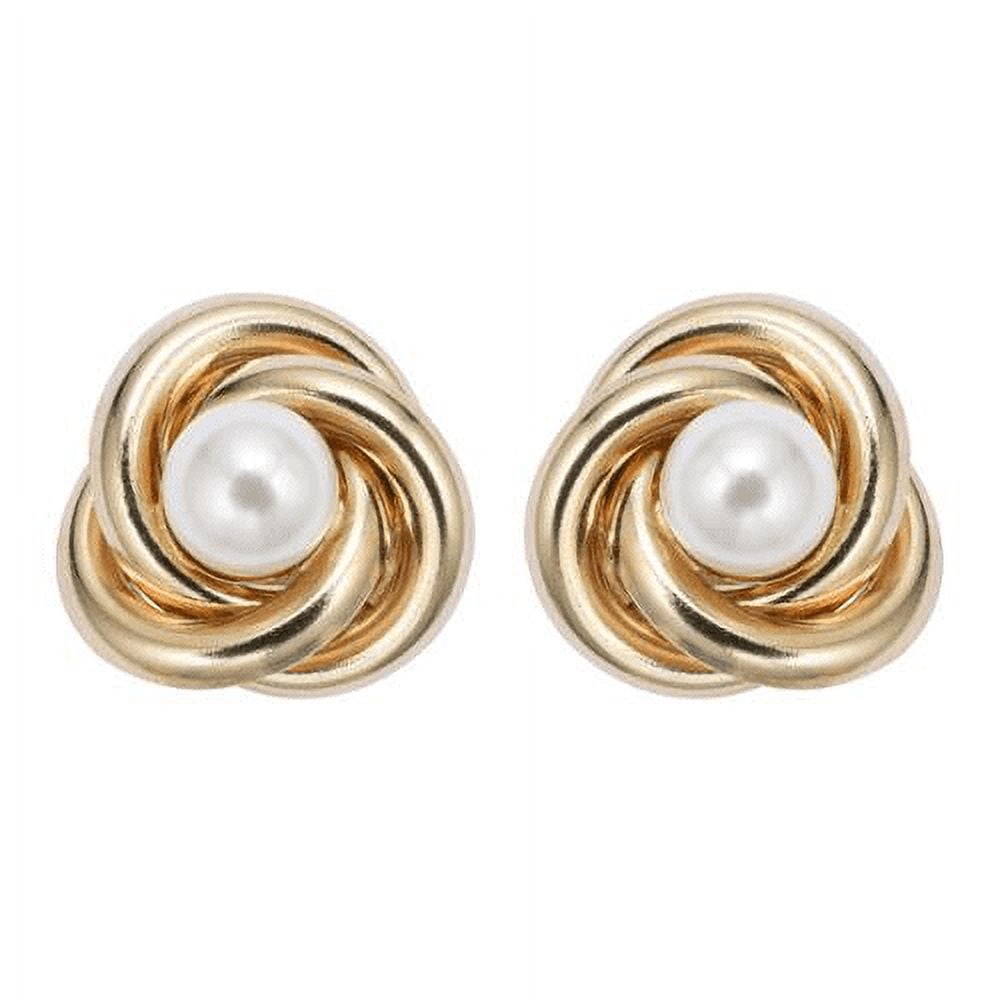 PJ JEWELRY 24K Yellow Gold White Freshwater Pearl Round 2 CT Stud Earrings Plated