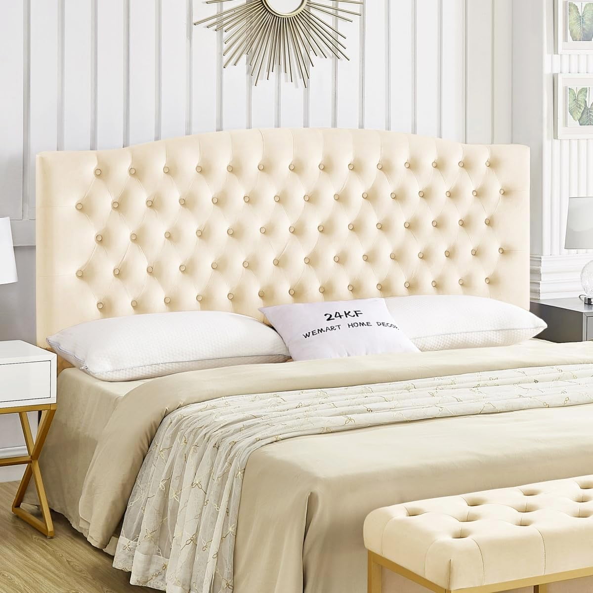 24KF Tufted Velvet Headboard Queen/Full Size - Upholstered Button-Tufted Elegant Bed Headboard In Taupe