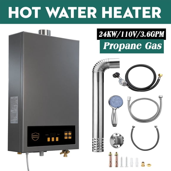 24KW Tankless Water Heater Propane Gas Max 3.6 GPM 80,000 BTU Instant Water 110V