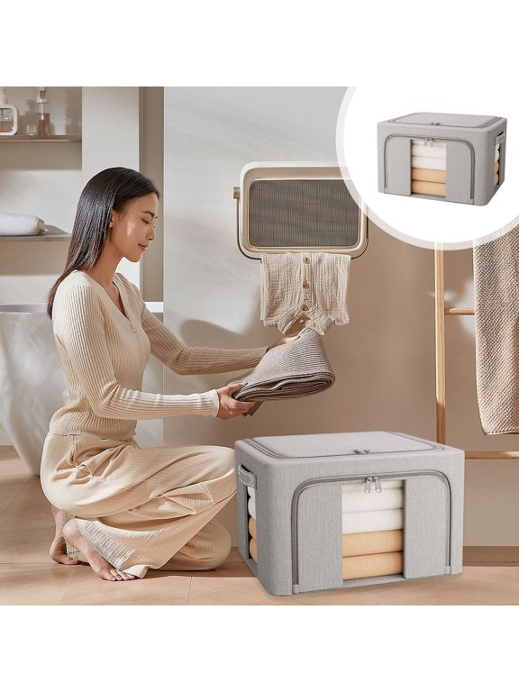24L Double Window Clothes Storage Box Thickened Fabric Waterproof Design Sturdy Structure With Handles Organizer For T Shirt Clothes Moving Packing Home Storage